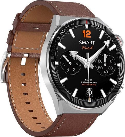 Smartwatch NO.1 DT3 Mate 45mm Metal Case Silver & Leather Strap Brown
