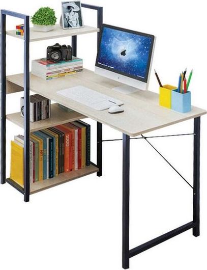 Γραφείο με Βιβλιοθήκη Ξύλινο με Μεταλλικά Πόδια 90x40x110cm