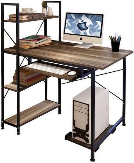 Γραφείο με Βιβλιοθήκη Ξύλινο με Μεταλλικά Πόδια 100x48x118cm