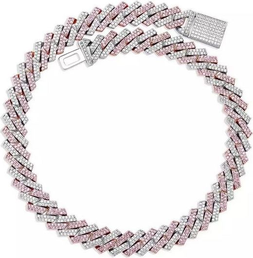 Γυναικεία Αλυσίδα Λαιμού Iced Prong Chain από Ορείχαλκο Ροζ Ασημί