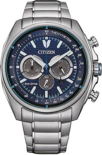 Ανδρικό Ρολόι Citizen Eco-Drive Χρονογράφος Μπαταρίας με Μεταλλικό Μπρασελέ Ασημί