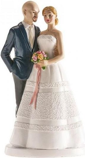 Topper Τούρτας Γάμου DeKora Νυφικό Ζευγάρι Καραφλός Γαμπρός 18cm