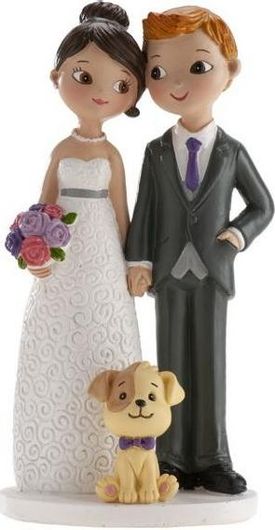 Topper Τούρτας Γάμου DeKora Νυφικό Ζευγάρι με Σκυλάκι 16cm