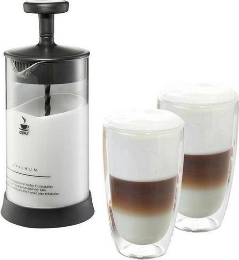 Γαλατιέρα Barista Gefu Χειροκίνητη με 2 Ποτήρια 350ml Διάφανο