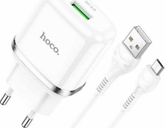 Hoco Φορτιστής με Θύρα USB-A & Καλώδιο microUSB 18W Quick Charge 3.0 Λευκός N3 Special