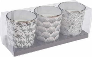 Κερί JK Home Decoration Αρωματικό σε Βάζο με Τροπικά Φυλλα 3τμχ