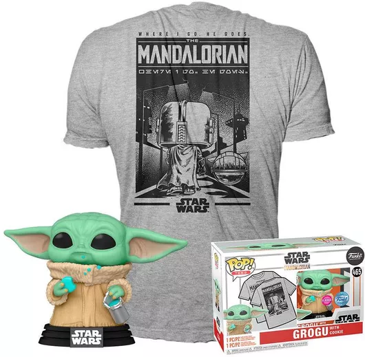 Funko Pop! Tees Movies: Star Wars - Grogu with Cookie M Flocked #63622