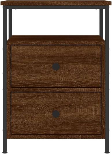 Κομοδίνο VidaXL Ξύλινο με 2 Συρτάρια & Μεταλλικά Πόδια Καφέ Δρυς 44x45x60cm