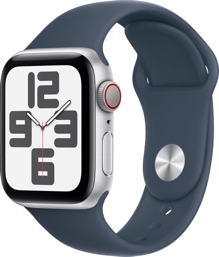 Apple Watch SE 2023 GPS + Cellular 40mm Silver Aluminum Case & Storm Blue Sport Band S/M