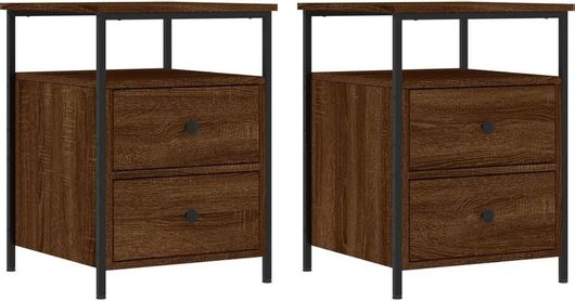 Κομοδίνα VidaXL Ξύλινα με 2 Συρτάρια & Μεταλλικά Πόδια Καφέ Δρυς 44x45x60cm 2τμχ