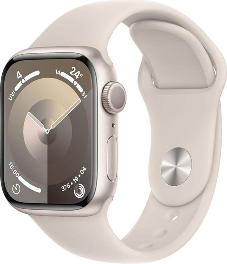 Apple Watch Series 9 Aluminium 45mm Αδιάβροχο με Παλμογράφο Starlight με Starlight Sport Band M/L