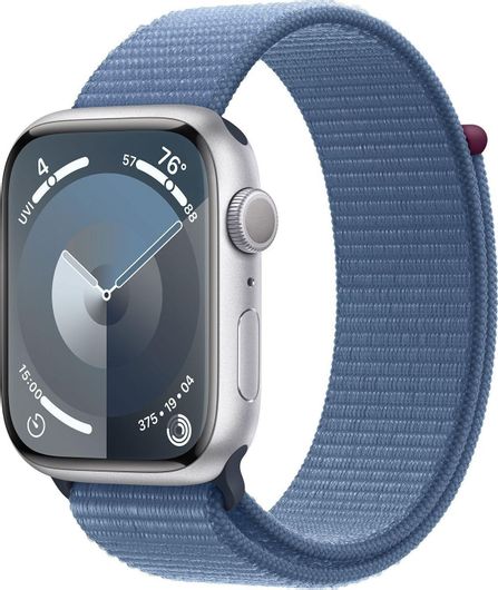 Apple Watch Series 9 Aluminium 45mm Αδιάβροχο με Παλμογράφο Silver με Winter Blue Sport Loop