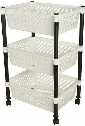 Τρόλεϊ Φρούτων 3 Θέσεων Παραλληλόγραμμο 30x39xυ62cm Λευκό