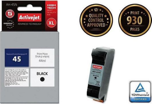 Συμβατό Μελάνι Εκτυπωτή Active Jet InkJet Τύπου HP 45 51645A Μαύρο