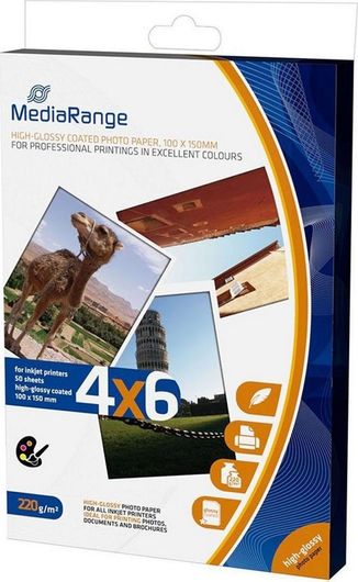 Φωτογραφικό Χαρτί MediaRange High Glossy A6 10x15 220gr / m² για Εκτυπωτές Inkjet 50 Φύλλα
