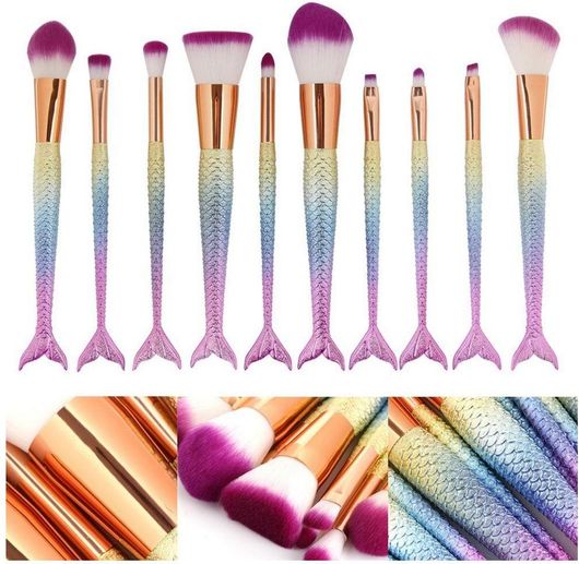 Πινέλα Μακιγιάζ Efforty Mermaid Σετ 10τμχ Πολύχρωμο