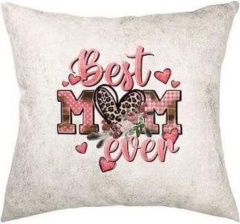 Μαξιλάρι Καναπέ Best mom ever Mother's Day, Δερματίνη Γκρι 40x40cm με Γέμισμα