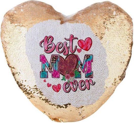 Μαξιλάρι Καναπέ Best Mom Ever Mother'S Day Pink Καρδιά Μαγικό Χρυσό με Πούλιες 40x40cm