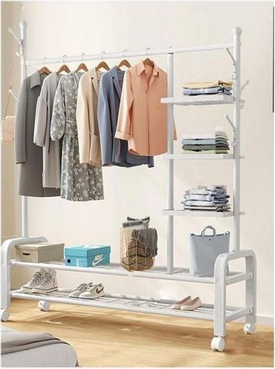 Κρεμάστρα Δαπέδου Τροχήλατη από Μέταλλο Λευκό 150x37x165cm