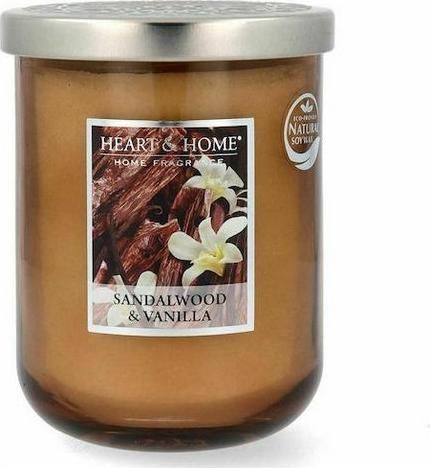 Αρωματικό Κερί Heart & Home Σόγιας σε Βάζο Σανδαλόξυλο & Βανίλια Καφέ Μεγάλο με Μονό Φυτίλι 340gr