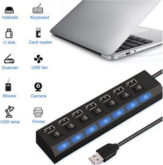 USB 3.0 Hub Treqa 7 Θυρών με σύνδεση USB-A LED Φωτισμός & Διακόπτες On / Off