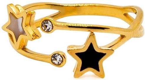 Δαχτυλίδι Ατσάλινο με Ζιργκόν & Σχέδιο Αστέρι No6 Χρυσό