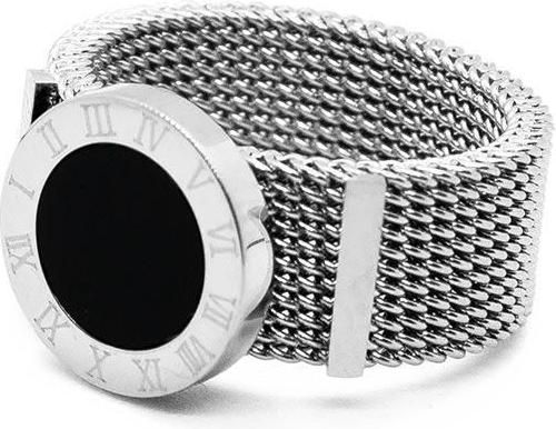 Δαχτυλίδι Ατσάλινο με Σχέδιο Μπρασελέ No6 Ασημί