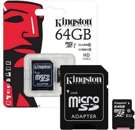 Kingston Canvas Select microSDXC 64GB Class 10 U1 V10 A1 UHS-I με αντάπτορα