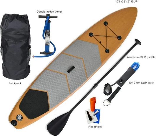 Σανίδα SUP Skygym Σετ Ξύλινη Κίτρινο Λευκό