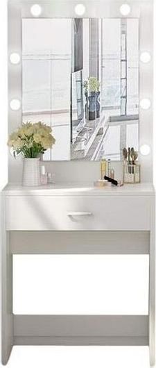 Ξύλινη Τουαλέτα Κρεβατοκάμαρας Next με Καθρέπτη & Φωτισμό 60x40x150cm Λευκό