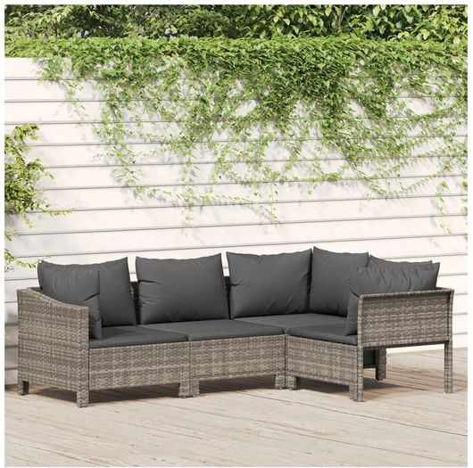 Καναπές Εξωτερικού Χώρου vidaXL Γωνιακός Rattan με Μαξιλάρια Γκρι xx