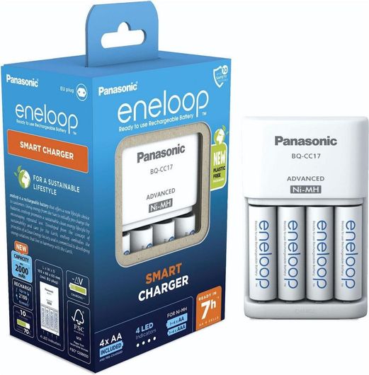 Φορτιστής 4 Μπαταριών Panasonic Eneloop Advanced BQ-CC17 Ni-MH Μεγέθους AA / AAA Σετ με 4x AA 2000mAh Λευκό