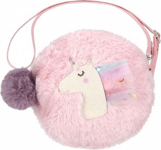 Παιδική Τσάντα Βόλτας Μονόκερος Μέσης Λούτρινη 16x20x23 Ροζ