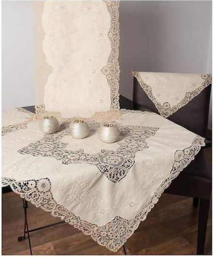 Τραπεζομάντηλο Silk Fashion Λινό με Δαντέλα Σετ 4τμχ 837 Εκρού