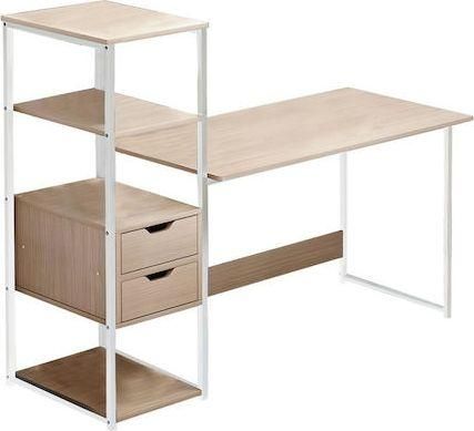 Οικιακό Γραφείο Pakoworld Zayn ΙΙ με Ραφιέρα 107x40x110cm Λευκό / Φυσικό