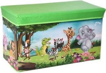 Παιδικό Σκαμπό με Αποθηκευτικό Χώρο Zoo Υφασμάτινο Πράσινο 60x30x35cm
