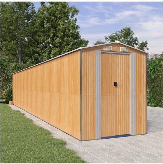 Αποθήκη Κήπου vidaXL Μεταλλική Γαλβανιζέ με Μονή Πόρτα & Αεραγωγό 1.92x10.21x2.23m Ανοιχτό Καφέ