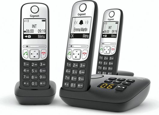 Gigaset A690A Ασύρματο Τηλέφωνο Trio με Ελληνικό Μενού Μαύρο