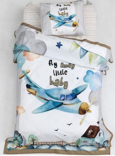 Σετ Βρεφικά Σεντόνια Κούνιας Palamaiki Βαμβακερά 3τμχ 120x160cm Γαλάζιο