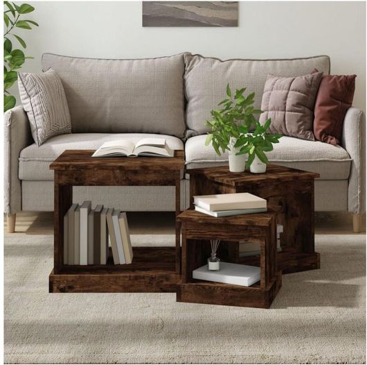 Τραπεζάκια Σαλονιού Βοηθητικά vidaXL Ξύλινα Καπνιστή Δρυς Καφέ Σετ 3τμχ Μ48xΠ45xΥ45cm