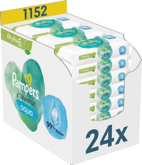 Μωρομάντηλα Pampers Harmonie Aqua με 99% Νερό, χωρίς Οινόπνευμα & Άρωμα 24x48τμχ