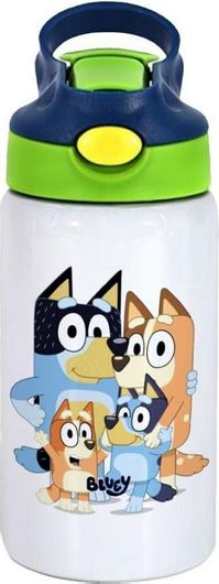 Παγούρι Bluey, Παιδικό θερμό, ανοξείδωτο, με καλαμάκι ασφαλείας, πράσινο / μπλε 350ml