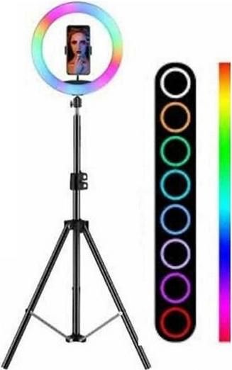 Ring Light RGB MJ33 RGB 3000-6000K με Τρίποδο Δαπέδου & Βάση για Κινητό 33cm