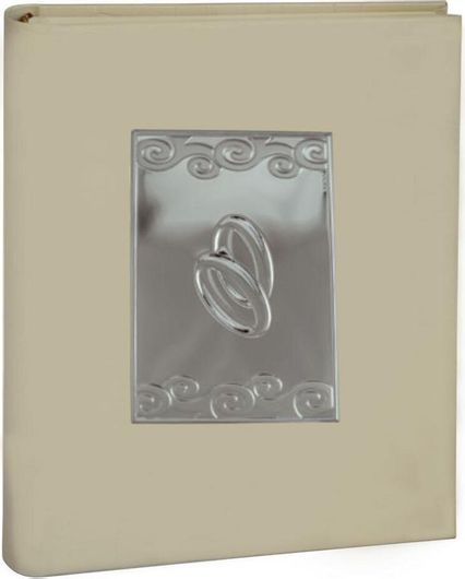 Άλμπουμ Φωτογραφιών Slevori Δερμάτινο Εκρού με Ασημένιο Σχέδιο Βέρες 20x25cm