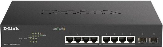 Switch D-Link DGS-1100-10MPV2 Managed L2 PoE+ με 8 Θύρες Gigabit 1Gbps Ethernet & 2 SFP Θύρες