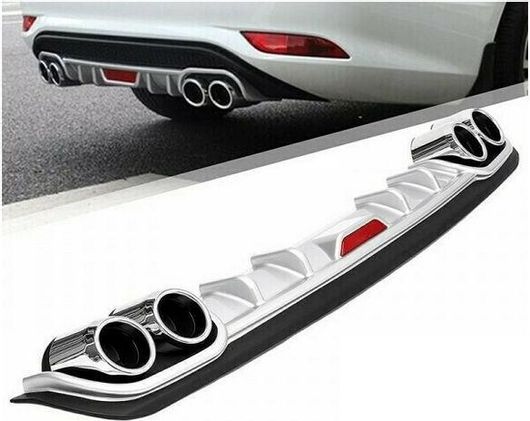 Diffuser Αυτοκινήτου Πίσω universal racing design με σχέδιο 4 εξάτμισης Ασημί