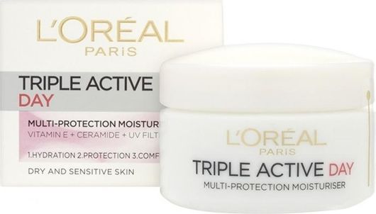 Κρέμα Προσώπου L'Oreal Paris Triple Active Day 24ωρη Ενυδατική Ημέρας για Ξηρές / Ευαίσθητες Επιδερμίδες με Ceramides 50ml