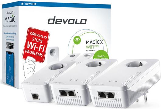 Powerline Devolo Magic 2 WiFi next Τριπλού Kit για Ασύρματη Σύνδεση Wi‑Fi 5 με Passthrough Πρίζα & 2 Θύρες Gigabit Ethernet