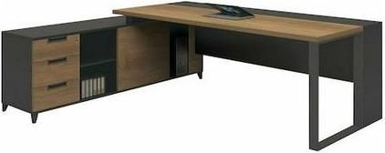 Γωνιακό Επαγγελματικό Γραφείο Woodwell με Βιβλιοθήκη Proline Ξύλινο με Μεταλλικά Πόδια 160x160x75cm