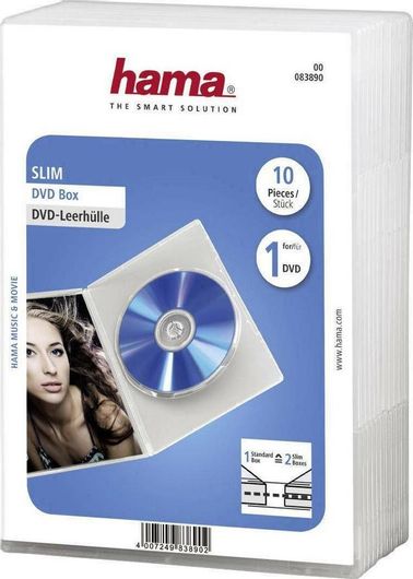 DVD Box HAMA για 1 Δίσκο με Διάφανη Πρόσοψη 10τμχ Λευκό
